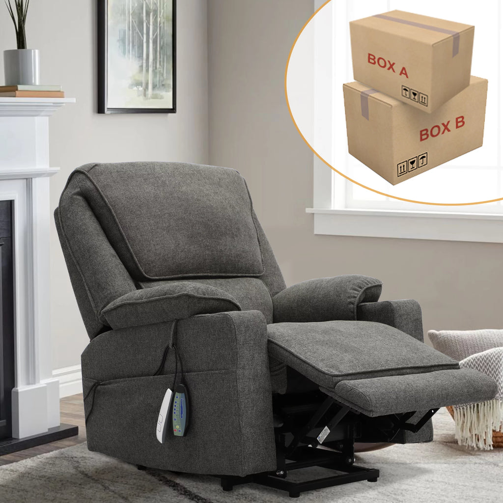 Dark Gray Linen Power Lift Recliner with Cup Holder R36762