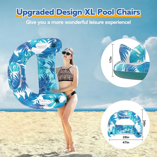 3 Pack Inflatable Pool Float Chairs with Cupholders & Handles S377