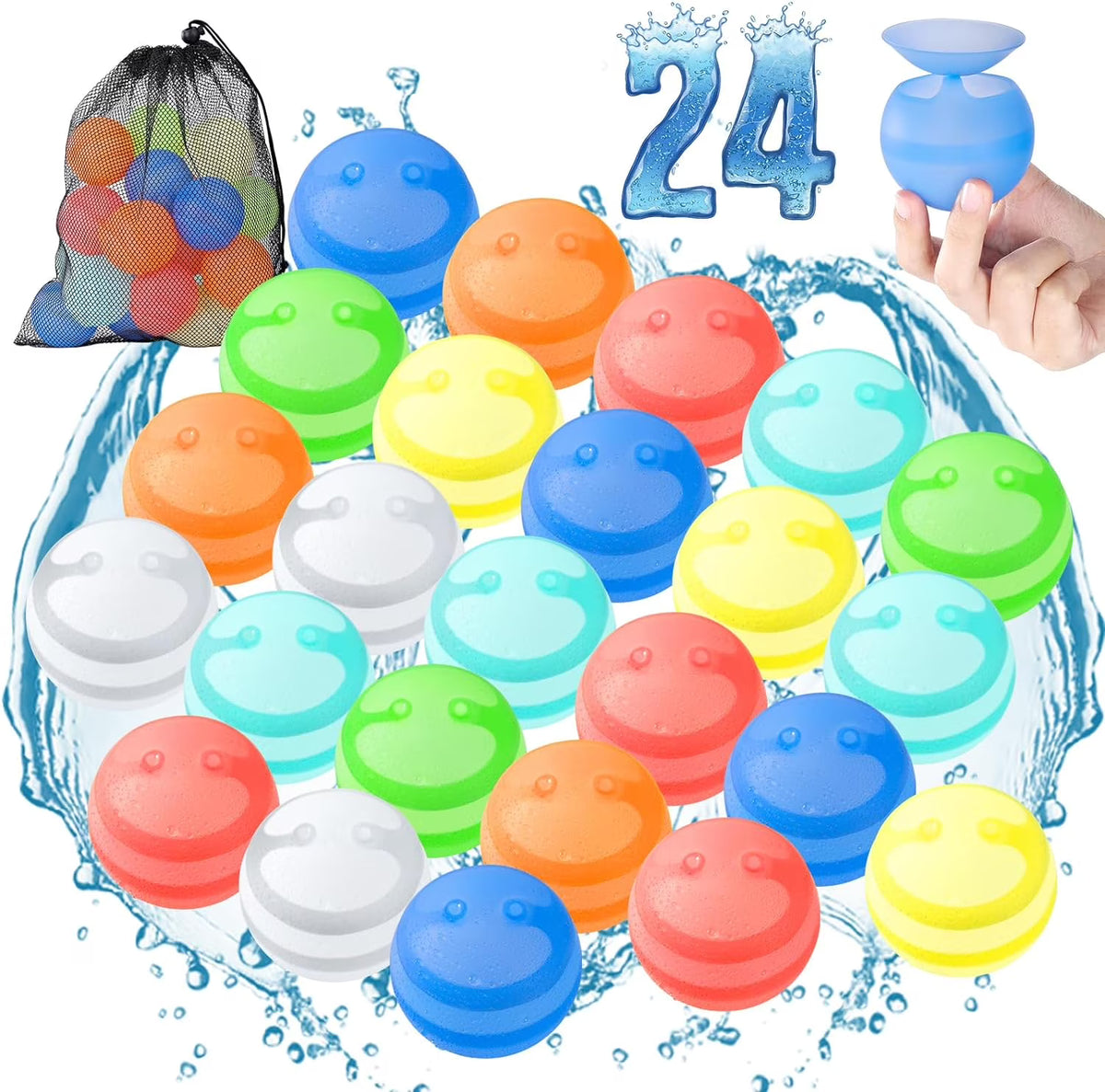24 PCS Reusable Water Balloons with Mesh Bag H3701