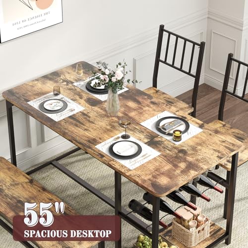 Black 4 Piece Dining Table Set with 2 Chairs and Bench B8376