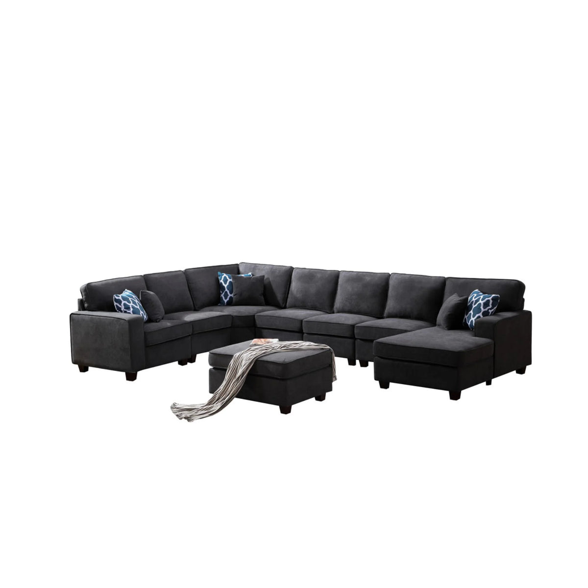Dark Gray Woven 8Pc Modular Sectional Sofa Chaise and Ottoman F560