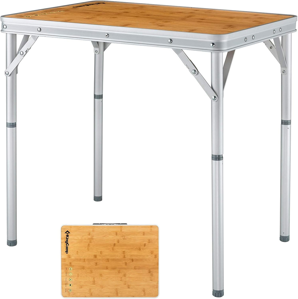 Bamboo Folding Table with 4-Folds Aluminum Frame Camping Table in Carry Bag R87392