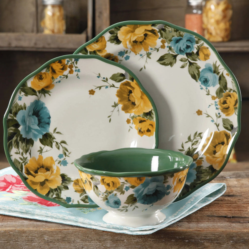 Green Ceramic 12-Piece Dinnerware Set C617220