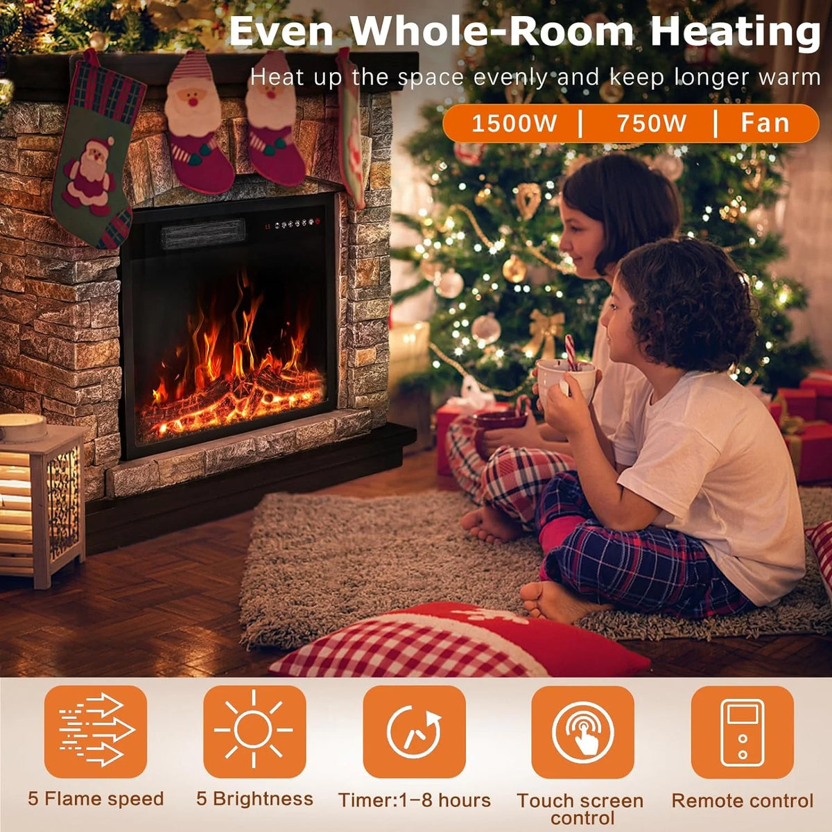 Electric Fireplace with Mantel, 36 inch Freestanding Stone Fireplace Heater TV Stand W691