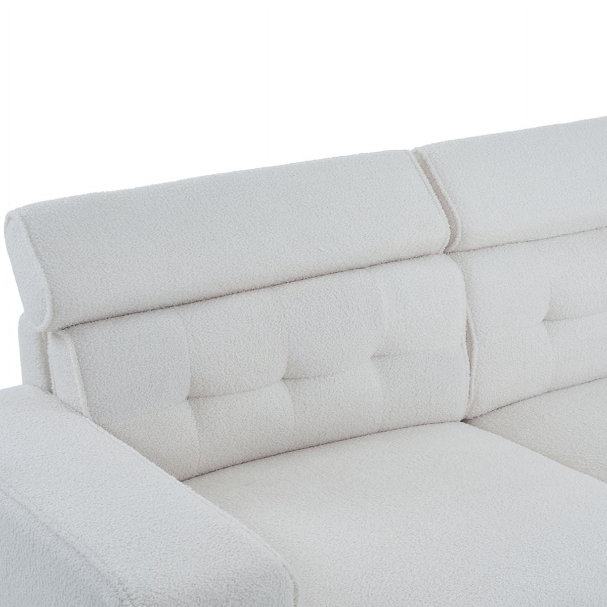 Off-White Teddy Velvet 2-Seat Sofa Bed with Detachable Armrests Z32591