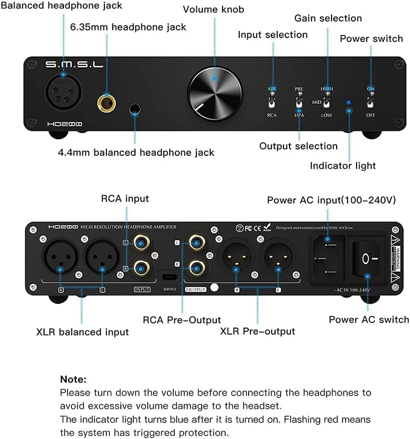 Hi-Res Balanced Headphone Amplifier with RCA/XLR Input 6.35mm 4.4mm XLR Balanced Output S35787