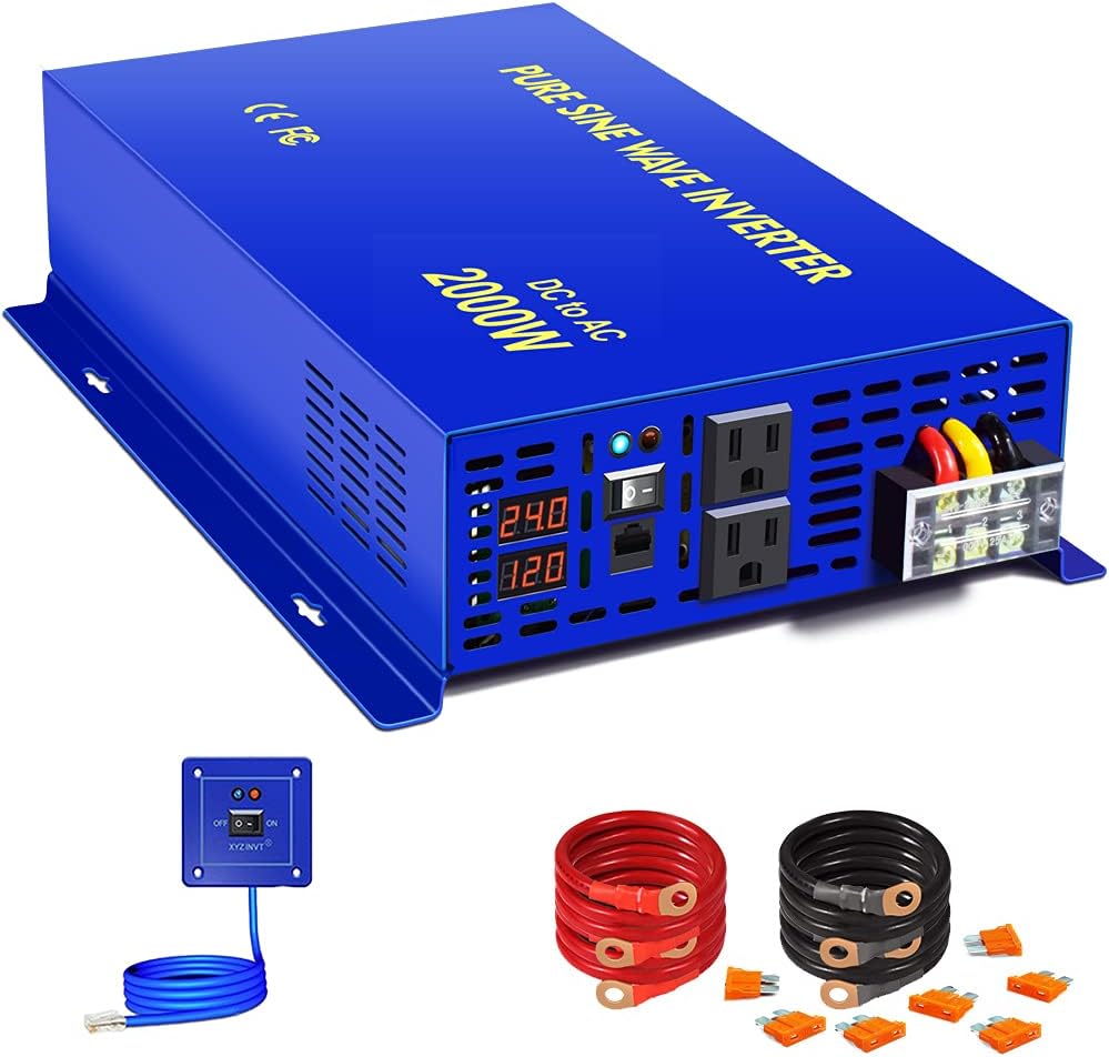 2000W Pure Sine Wave Power Inverter 24V DC to AC 120V with Remote Switch F209