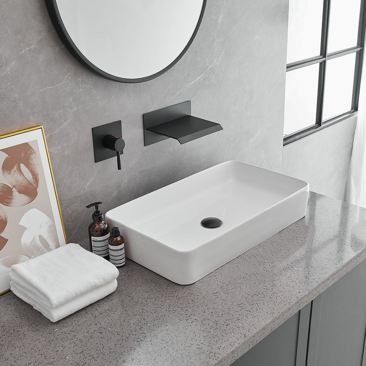 Wall Mount Waterfall Bathroom Faucet Matte Black V186