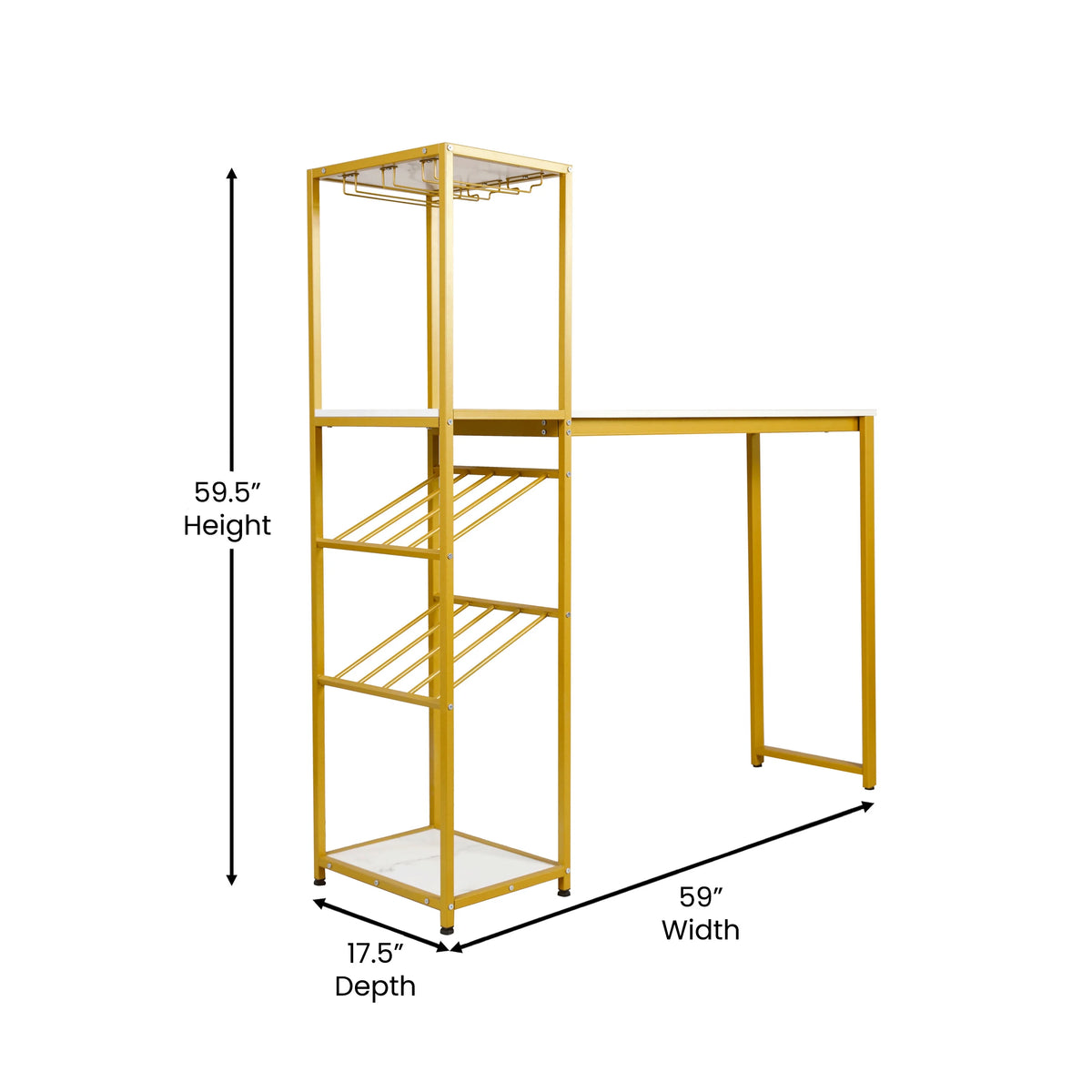 Gold Steel Tube Frame Bar and Wine Table with Faux Marble Melamine Table Top Z27025