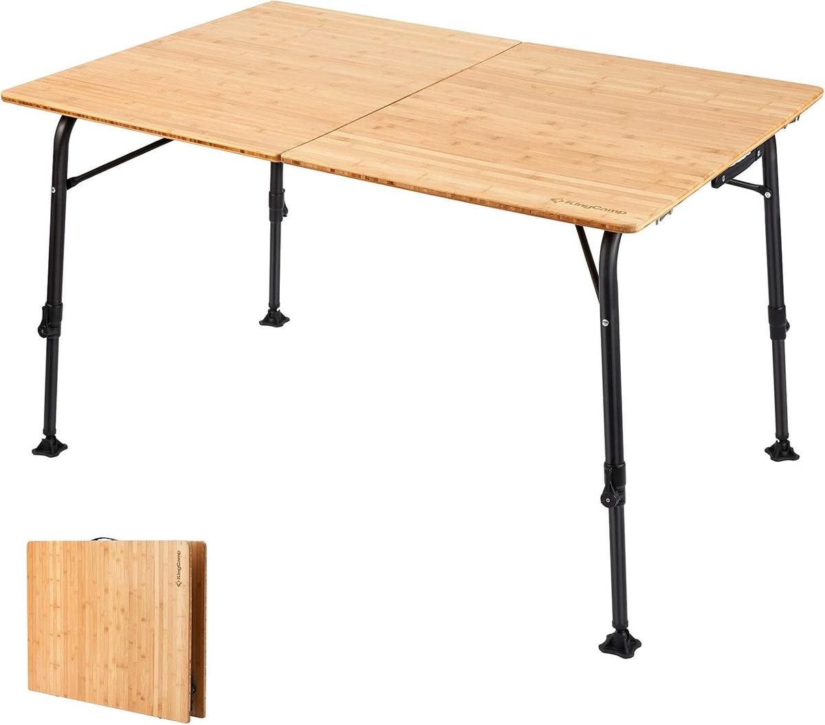 Bamboo Folding Table with 4-Folds Aluminum Frame Camping Table in Carry Bag R87392