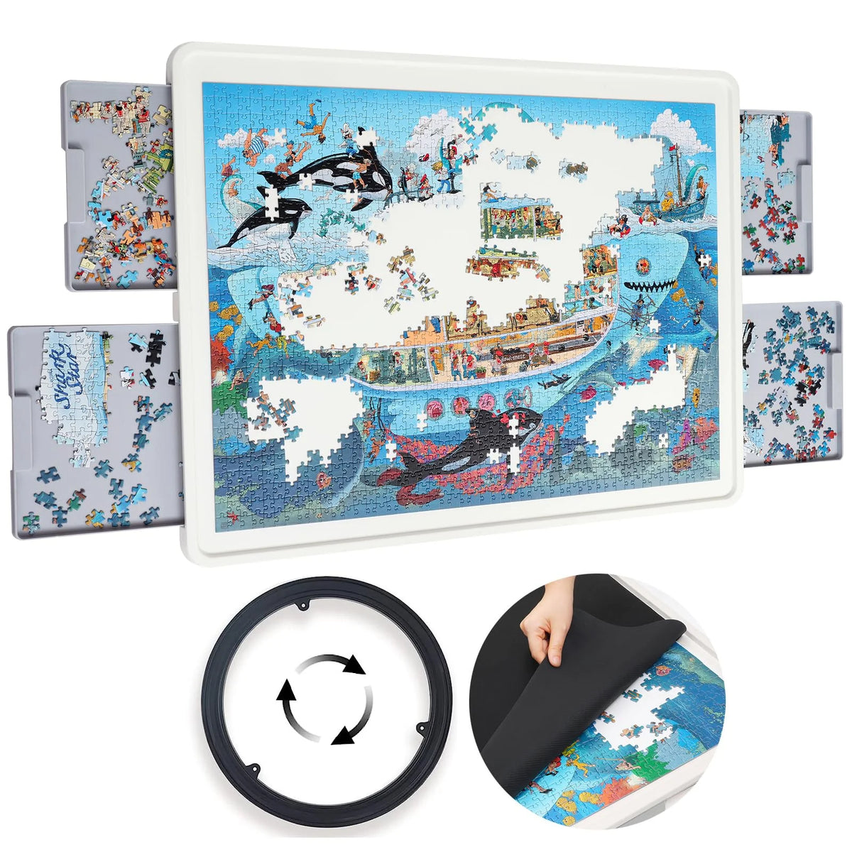 1500 Piece Wooden Puzzle Board with Folding Legs and 4 Drawers J279