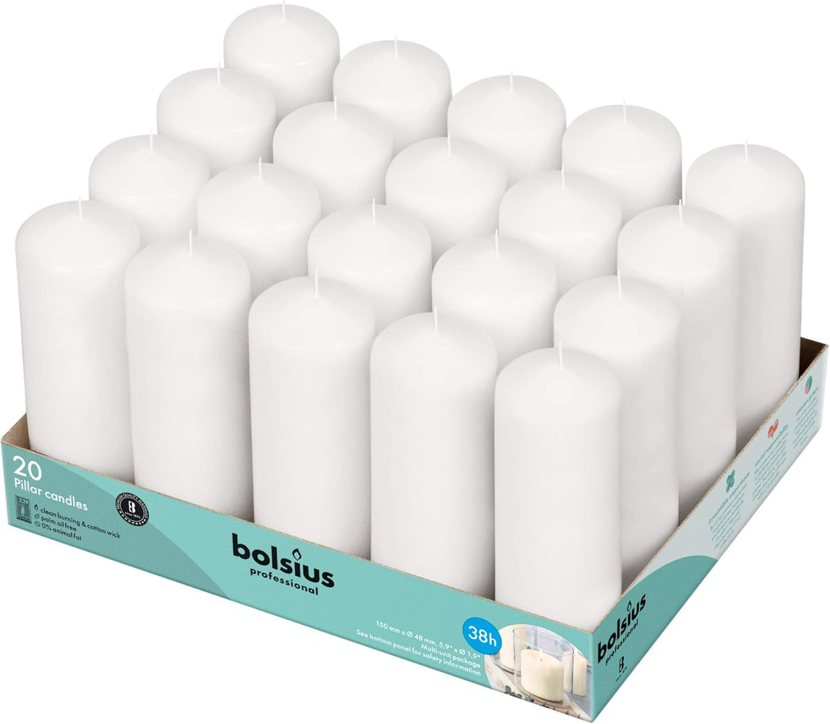 White Pillar Candles Set of 20 Unscented Dripless C185653