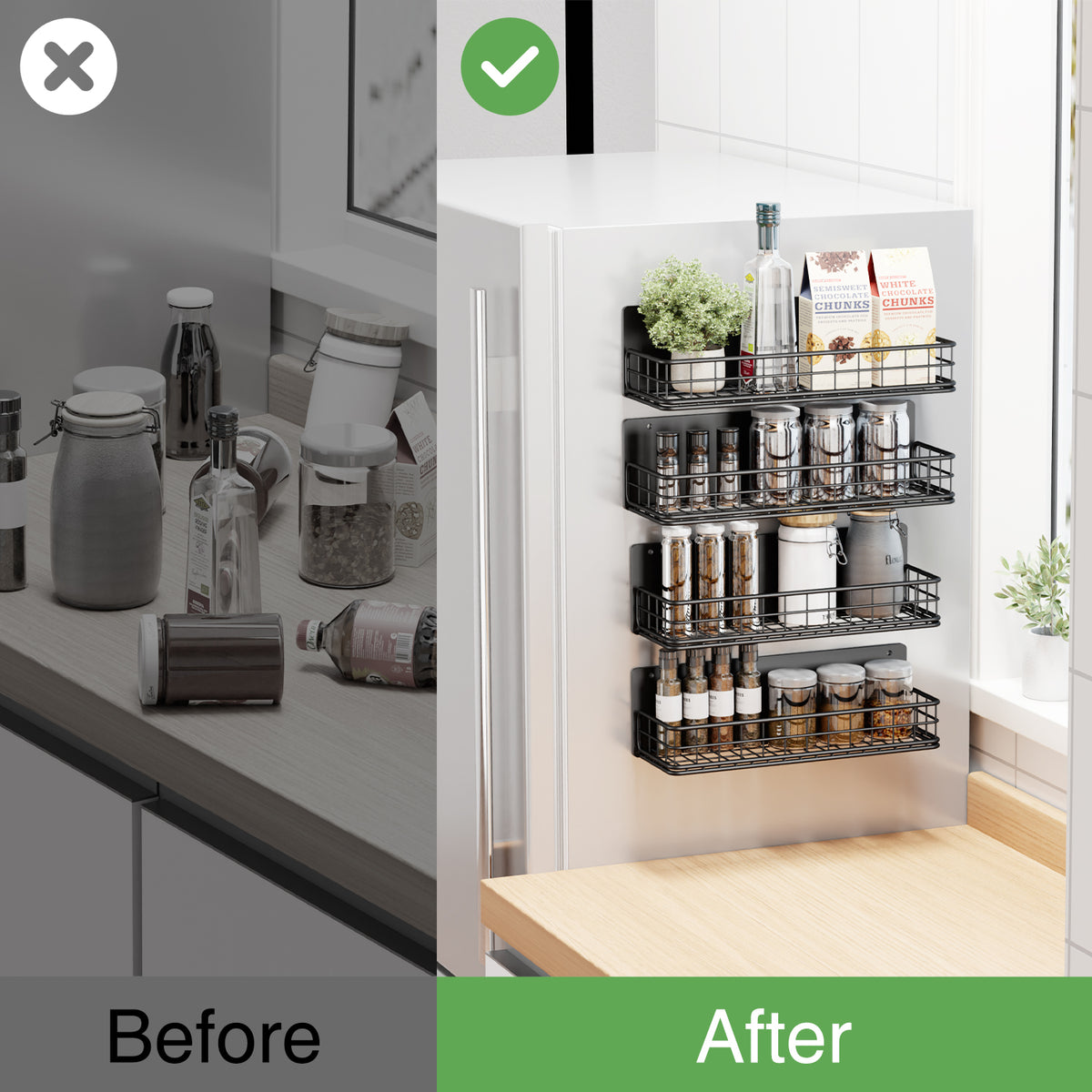 Magnetic Spice Rack, 4 Pack Refrigerator Storage Shelf P15831