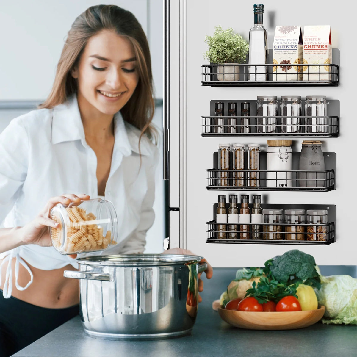Magnetic Spice Rack, 4 Pack Refrigerator Storage Shelf P15831